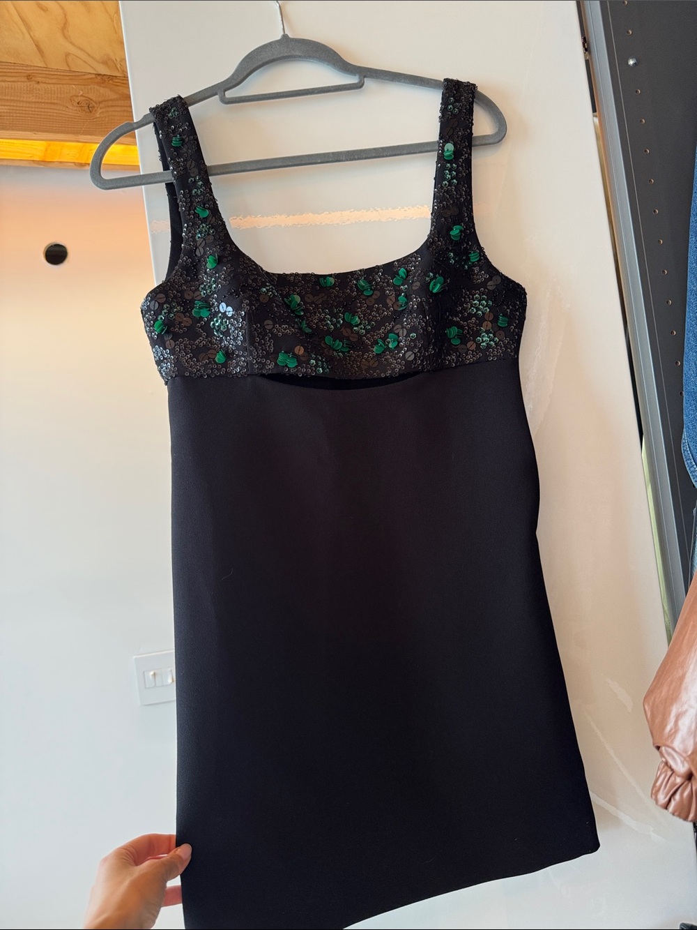 Zara Black Slip Dress with Green Sequin Bodice